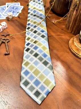 Joseph Abboud Geometric Silk-Style Tie in Blue & Green Like New